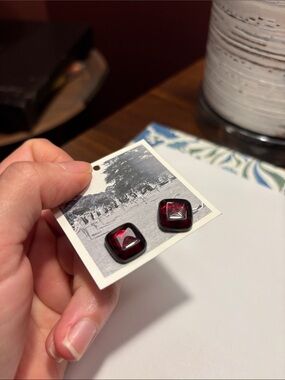 ❤️Square Deep Garnet Color Stud Earrings